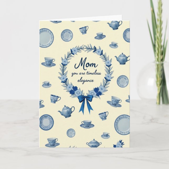 Cartão para Mãe com Coroa Floral Azul (Frente)