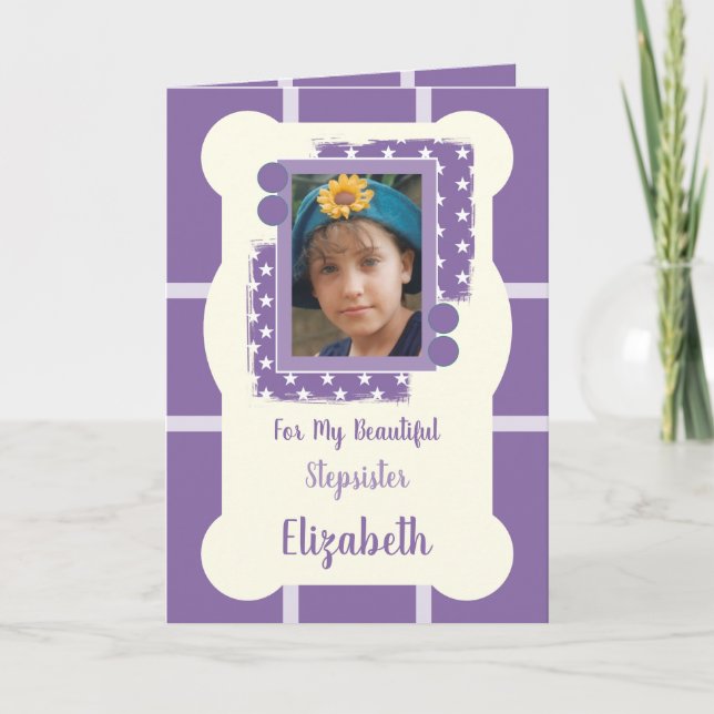 Cartão Para minha linda foto de púrpura e lilás da irmã S (Frente)