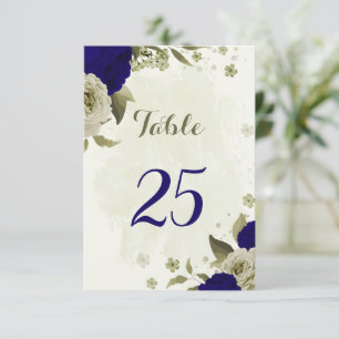 Cartão para números florais de beige azul real