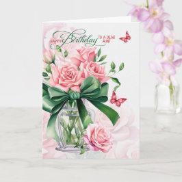 Cartão para o aniversário da tia rosas cor-de-rosa e borb