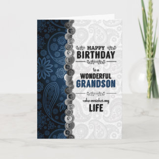Cartão Para o Aniversário do Vovô, Blue Paisley com botõe