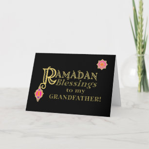 Cartão Para o Avô Bênçãos do Ramadão Dourado no Preto