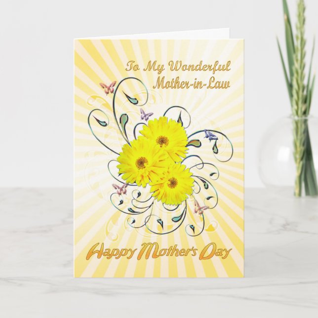 Cartão Para o Dia de as mães-sogro com flores amarelas (Frente)