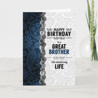 Cartão para o irmão Birthday Blue Paisley com botões