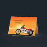 Cartão Para o neto, aniversário do por do sol da<br><div class="desc">Um velomotor similar a um Harley que está pelo mar com um por do sol alaranjado glorioso. Um grande cartão para qualquer um que gosta de biking e motocicletas. Veja a escala inteira dos cartões para idades e relações em minha loja. Todos os direitos reservados Norma Cornes dos trabalhos de...</div>
