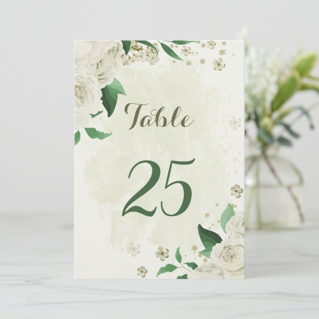 Cartão para o número da mesa das flores brancas de (Em pé/Frente)