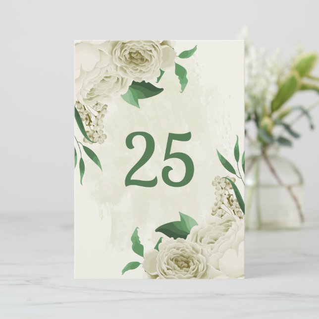 Cartão para o número da mesa das flores brancas de (Em pé/Frente)