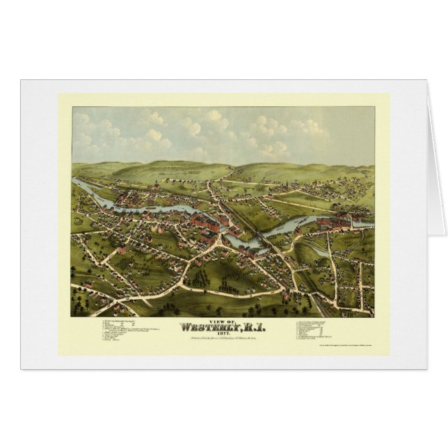 Cartão Para o oeste, mapa panorâmico de RI - 1877 (Frente Horizontal)