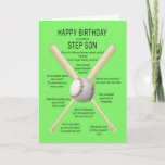 Cartão Para o padrasto, piadas de beisebol de aniversário<br><div class="desc">Para um filho-da-mãe,  cartão de aniversário. Uma carta divertida mostrando beisebol e morcegos com muitas piadas de baseball muito ruins. Uma carta para o desportista com senso de humor. Veja toda a gama de idades e relacionamentos na minha loja.</div>