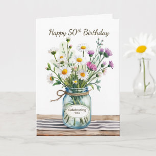 Cartão Para o seu 50º aniversário Celebrando Você Flores