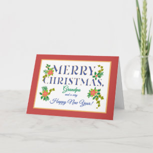 Cartão Para o vovô, Poinsettias, Holly, Ivy Christmas
