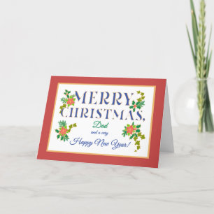 Cartão Para Pai, Poinsettias, Holly, Ivy Christmas