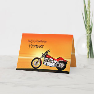 Cartão Para Parceiro, motocicleta no pôr do sol.