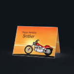 Cartão Para um irmão, aniversário do por do sol da<br><div class="desc">Um velomotor similar a um Harley que está pelo mar com um por do sol alaranjado glorioso. Um grande cartão para qualquer um que gosta de biking e motocicletas. Veja a escala inteira dos cartões para idades e relações em minha loja. Todos os direitos reservados Norma Cornes dos trabalhos de...</div>
