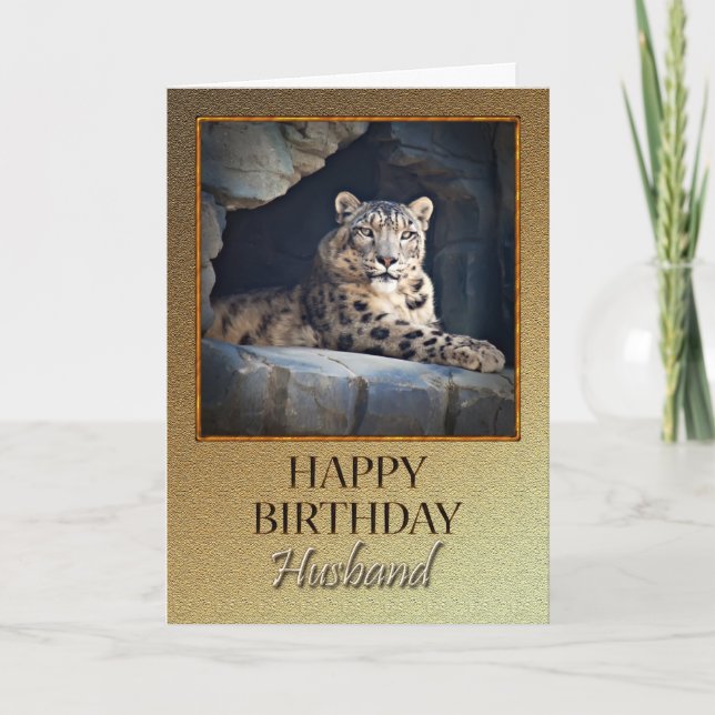 Cartão Para um marido um aniversário com um leopardo-da-n (Frente)