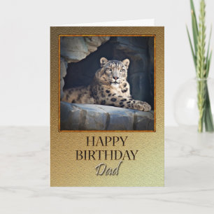 Cartão Para um Pai de aniversário com um leopardo de neve