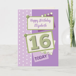 Cartão Parabéns 16 hoje roxo e verde