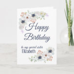 Cartão Parabéns à Irmã Floral<br><div class="desc">Um belo cartão de aniversário de felicidade para sua irmã ou melhor amiga. design floral delicado. Alterar nome e mensagem para personalizar.</div>