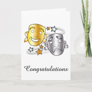 Cartão Parabéns ao Drama Performance Play com Máscaras