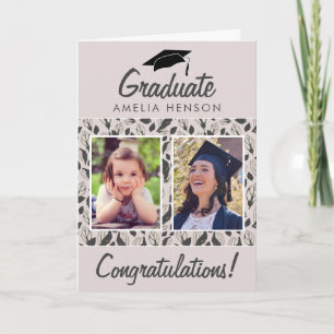 Cartão Parabéns ao Graduado com Padrão de Folhas 2 Foto