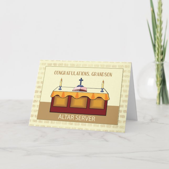 Cartão Parabéns ao Neto Servo de Altar Católico (Frente)