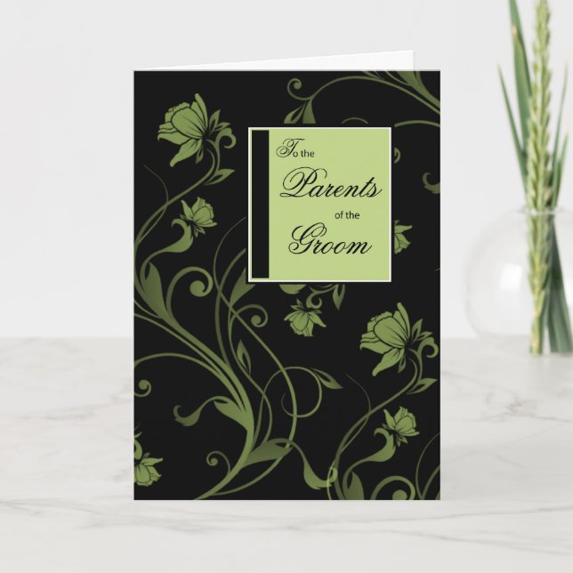 Cartão Parabéns aos pais do noivo, preto e verde (Frente)