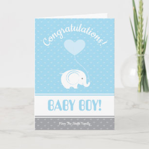 Cartão Parabéns Baby Boy Card com elefante