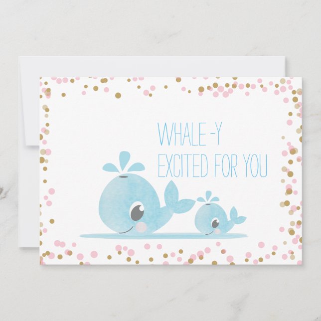Cartão Parabéns Bebê Aquarela Baleias Lindas (Frente)