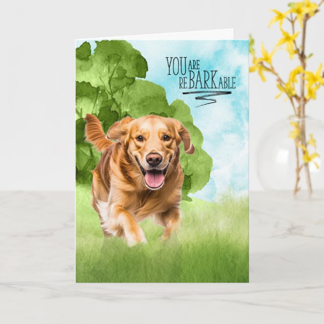 Cartão Parabéns cão reBARKable Golden Retriever (Flor Amarela)