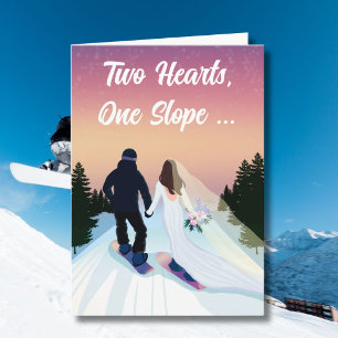 Cartão Parabéns Casamento Noiva & Noivo Snowboarding