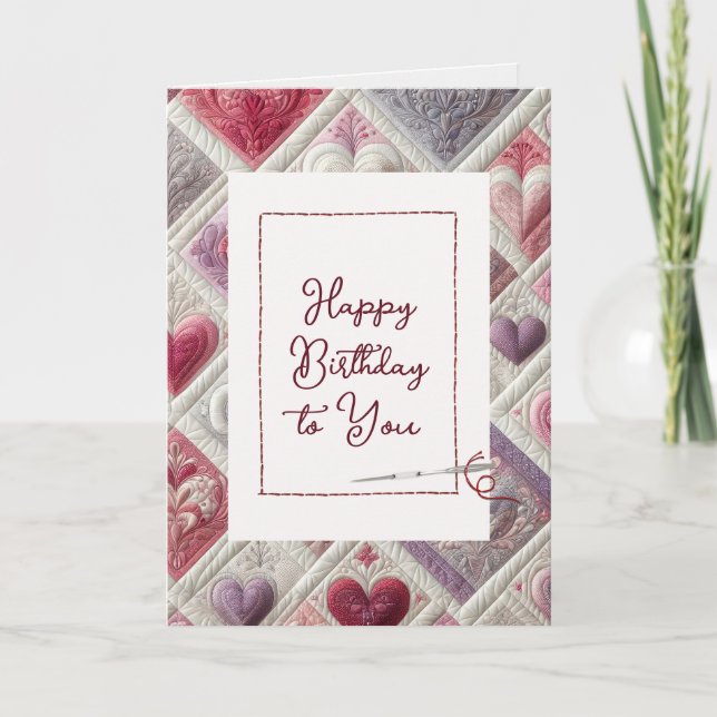 Cartão Parabéns Coração de Aniversário com Agulha (Frente)