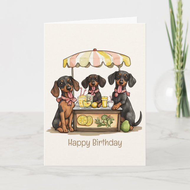 Cartão Parabéns Dachshund Dogs Lemonade Stand (Frente)