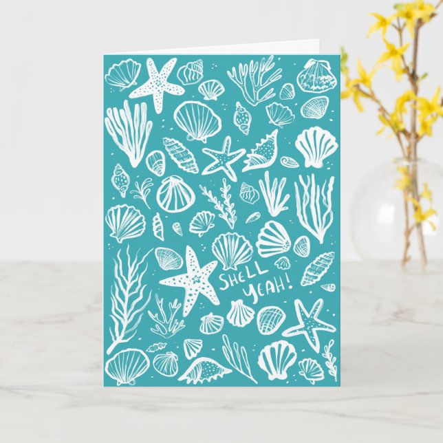 Cartão PARABÉNS de aniversário de Seashell Beach (Flor Amarela)