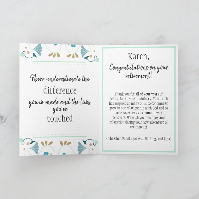 Cartão Parabéns de aposentadoria católica (Interior)