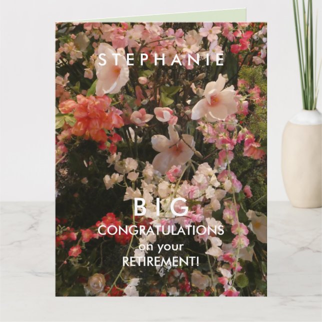 Cartão PARABÉNS de Baixa de Nome BIG Muitas Flores (Frente)