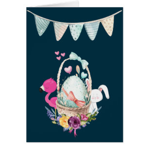 Cartão Parabéns de Bebê com o ninho de ovo Flamingo e B