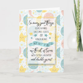 Cartão Parabéns de bébé-gêmeo Luas e Estrelas