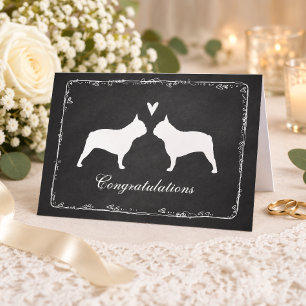 Cartão Parabéns de Casamento com Silhuetas de Bulldog Fra