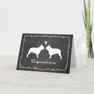Cartão Parabéns de Casamento com Silhuetas de Bulldog Fra