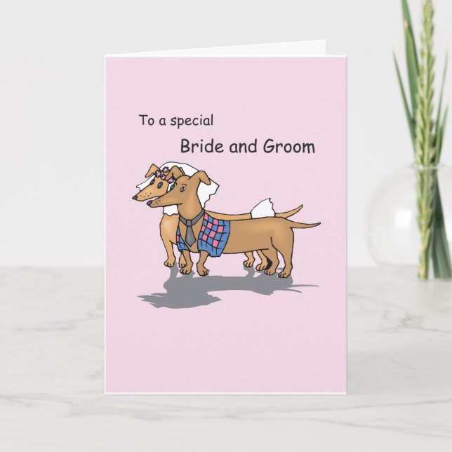 Cartão Parabéns De Casamento Daschund Dogs Rosa (Frente)
