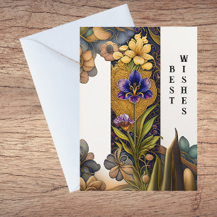 Cartão Parabéns de Casamento de Flores de Arte Deco