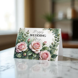 Cartão Parabéns de Casamento de Rosas Rosa Elegante