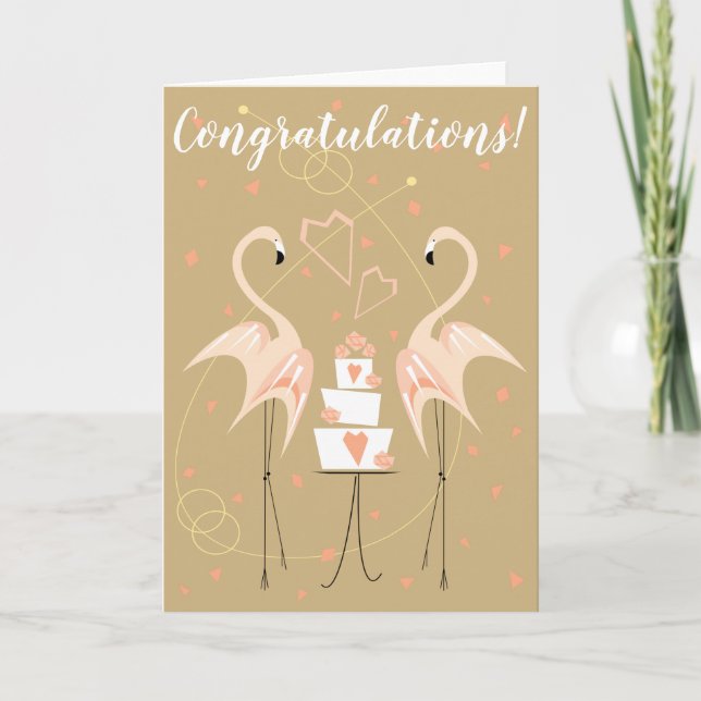 Cartão Parabéns de Casamento Flamingo (Frente)