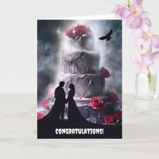 Cartão Parabéns de Casamento Gótico com Bolo Raven