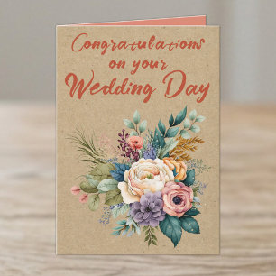 Cartão Parabéns de Casamento Russo Floral laranja