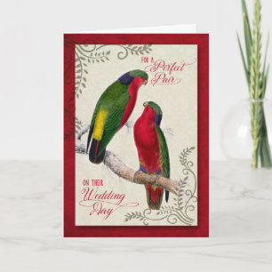 Cartão Parabéns de Casamento Vintage Lorikeet Parrots
