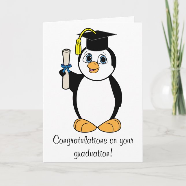 Cartão Parabéns de graduação com Boy Penguin (Frente)