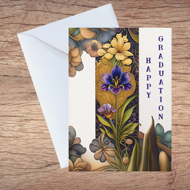 Cartão Parabéns de Graduação das Flores de Arte Deco (Criador carregado)