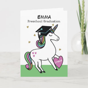 Cartão Parabéns de Graduação Pré-Escolar Unicórnio