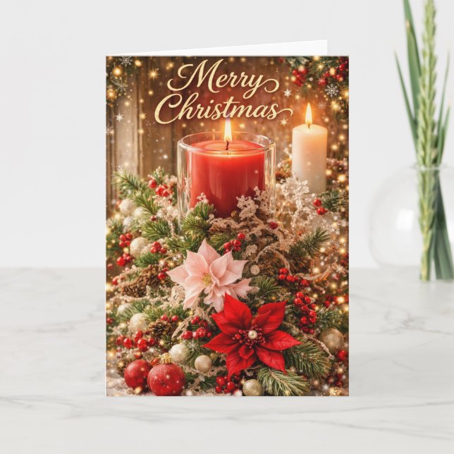 Cartão Parabéns de Natal à Luz de Velas (Frente)
